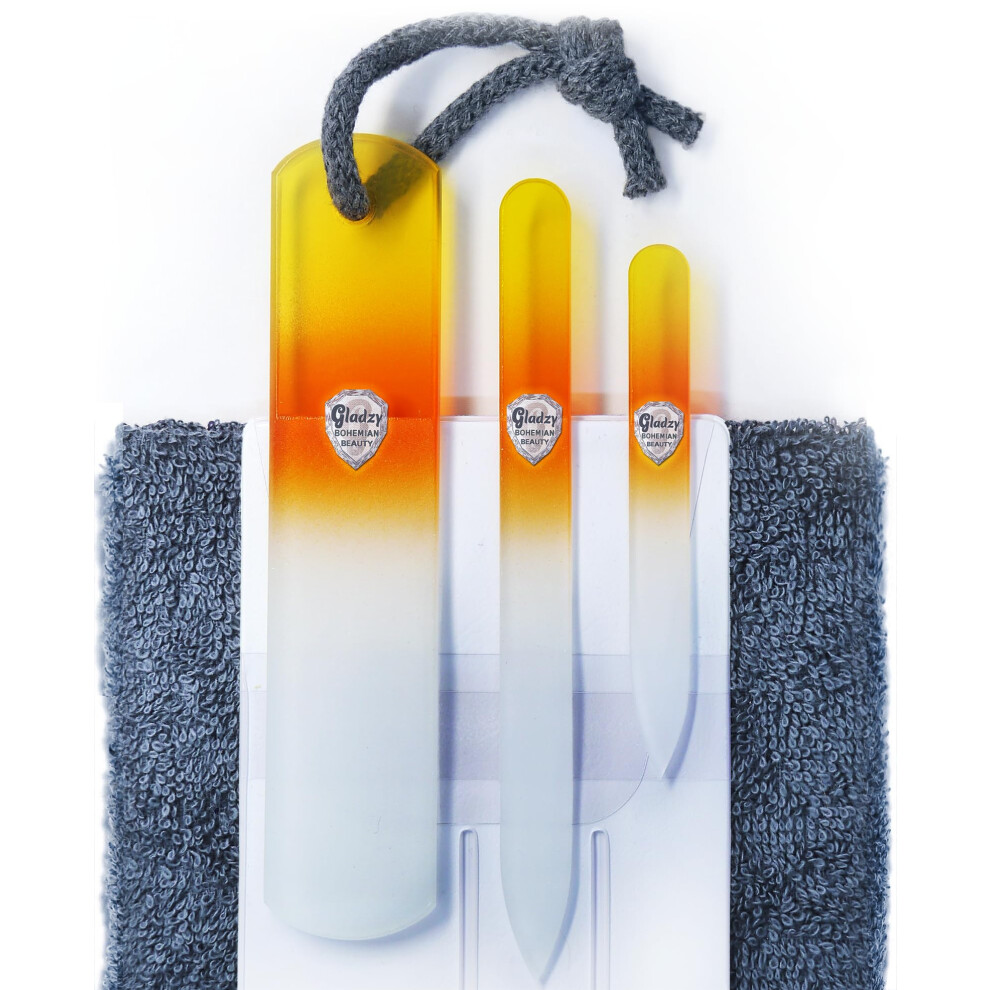 Gladzy Glass Nail File Set - Callus Remover Foot Rasp, Double-Sided Etched Different Grit Surface, Manicure & Pedicure, Professional Nail Care, Genuine Czech