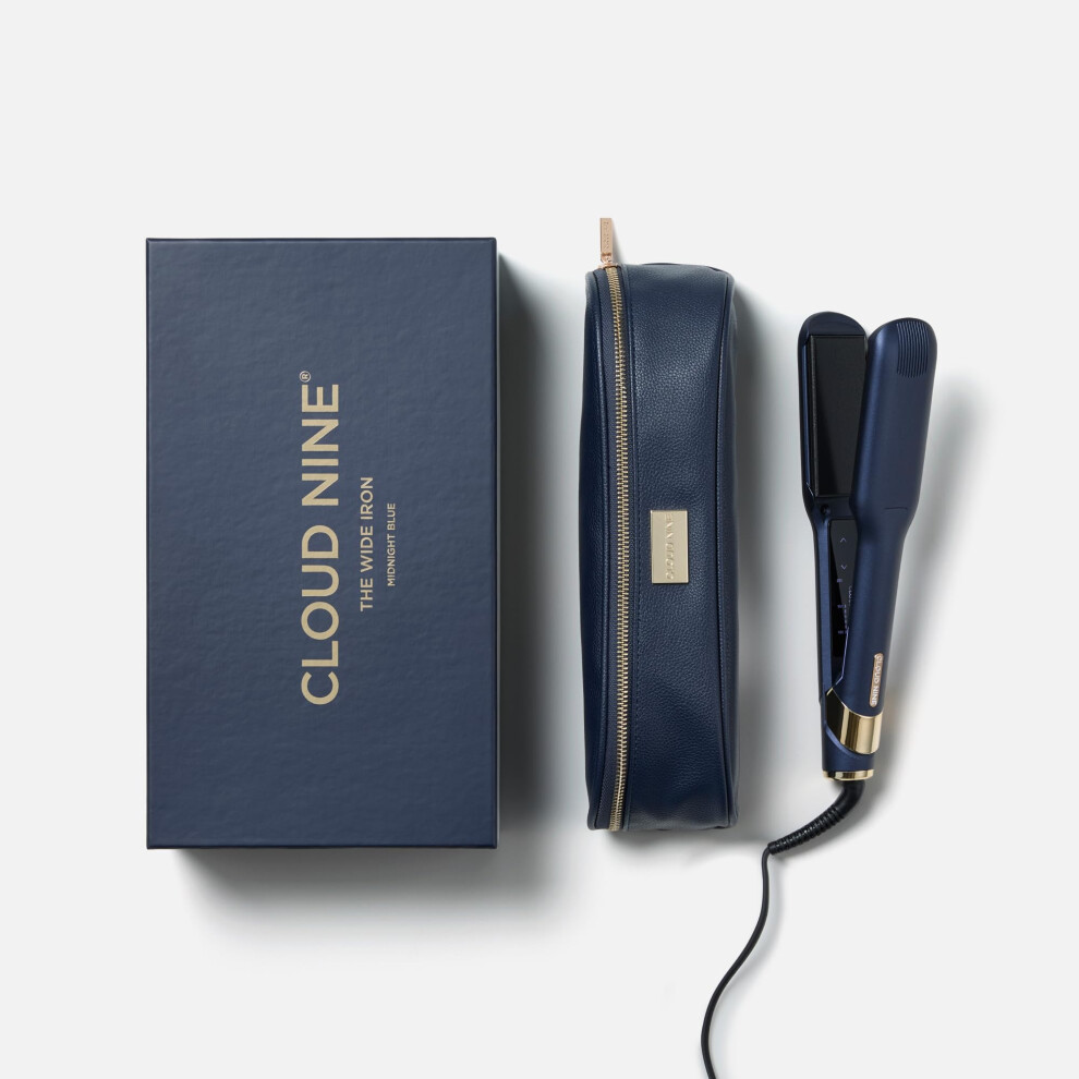 Cloud Nine The Wide Iron Hair Straightener Blue | Variable Temperature Control | Revive Mode Mineral-Infused Plates | Digital Display 360? Swivel Cord