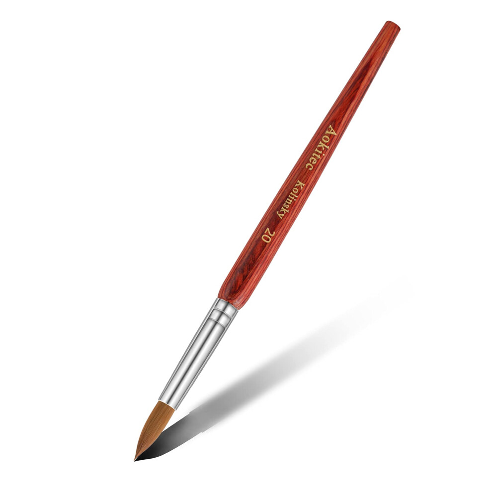 Aokitec Peach/Brown/White Kolinsky Sable Acrylic Nail Brush #20 Oval Crimped Wood Handle In Red For Nails, Uv Gel, Acrylic, Manicure
