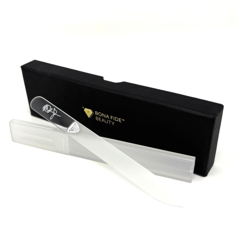 Bona Fide Beauty Czech Glass Nail File With Hardcase, Rose Design Nail Filer With New Clear Case, Gift For Women