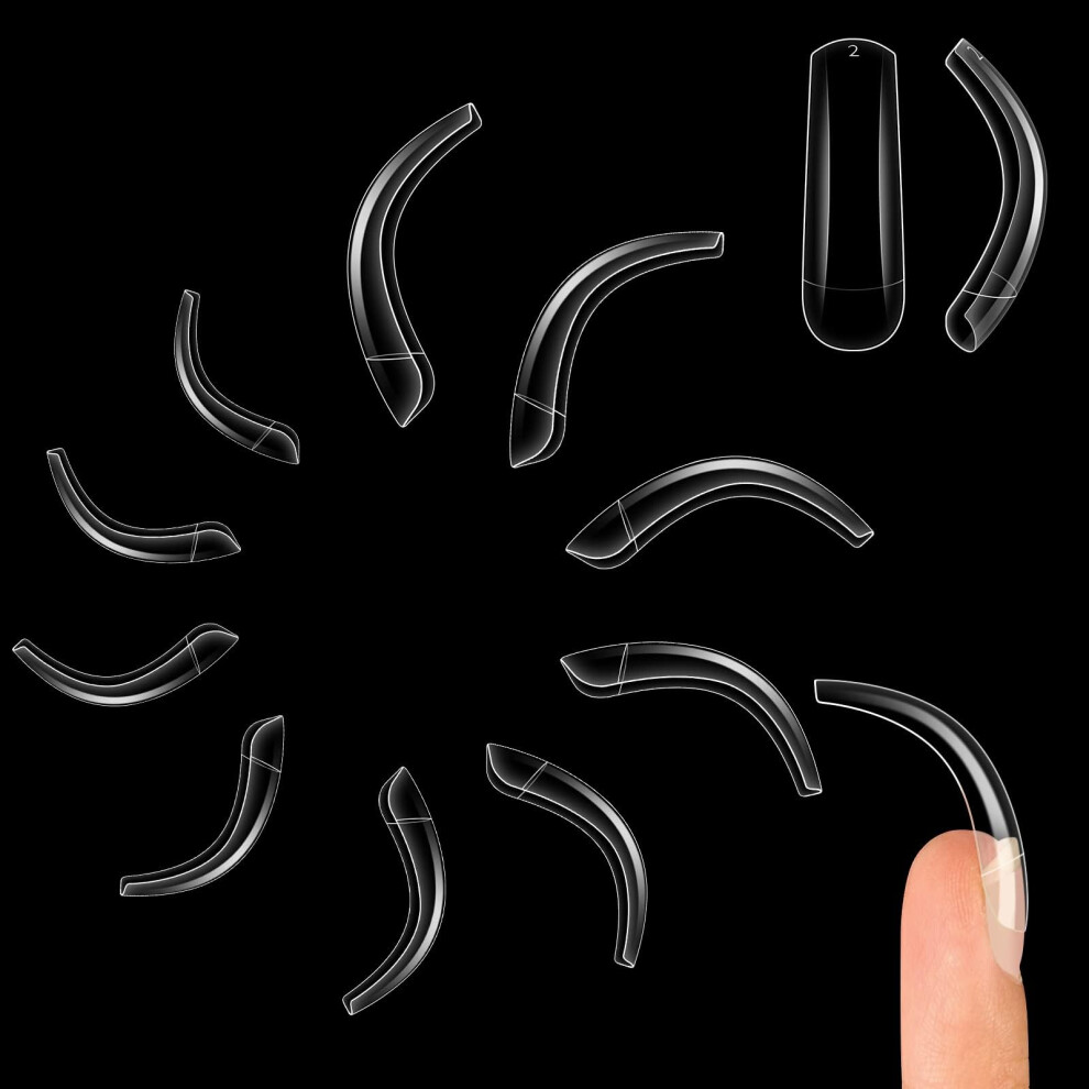 Novo Ovo 500 Pcs Hawk Curved Eagle Claw Transparent Clear Cystal Extra Super Extreme Deep Curve Half Cover Short Square Tapered False Nail Extension