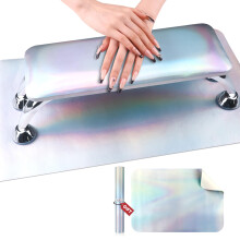 SAVILAND Arm Rest for Nails Tech: Larger Nail Arm Rest Holographic Soft Premium Faux Leather Nail Pillow Non-Slip Protective Nail Table Mat Detachable