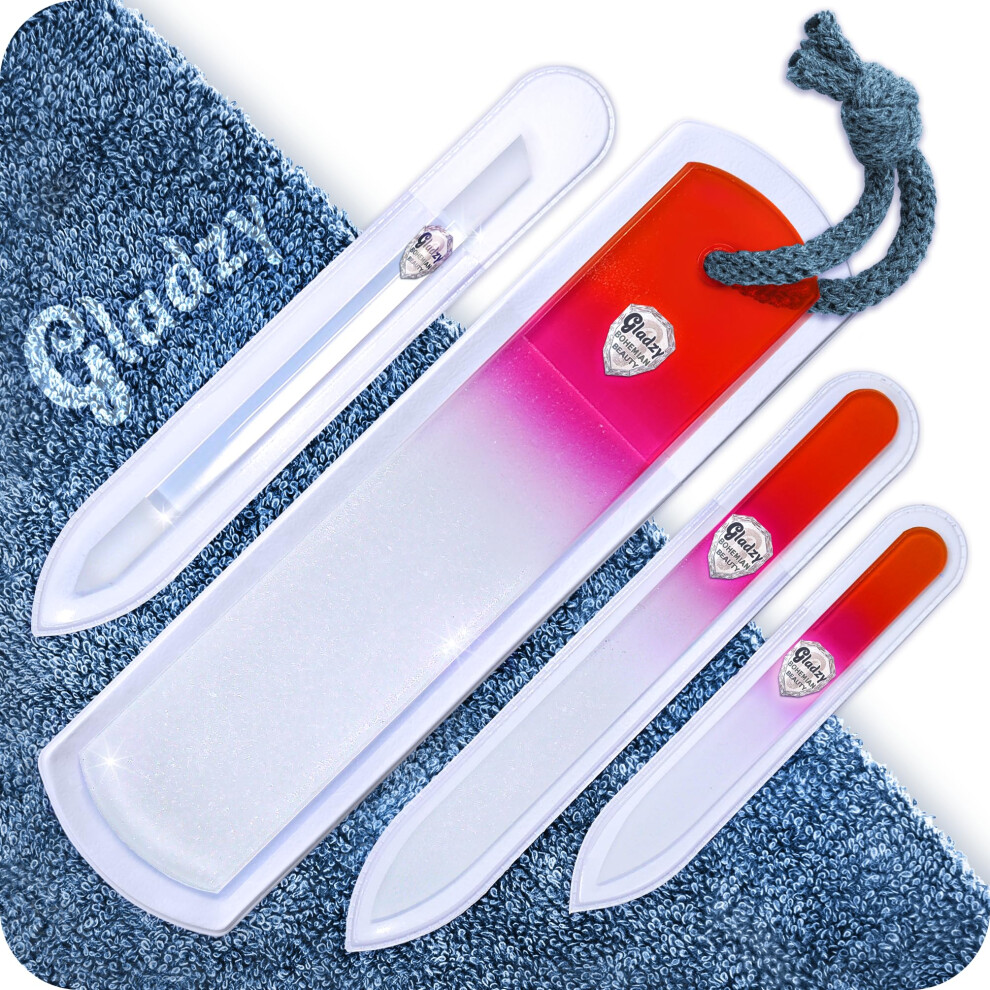 Gladzy Genuine Czech Glass Nail File Set - Two-Sided Different Grit Surface, Callus Remover Foot Rasp, Cuticle Pusher, Manicure & Pedicure, Eu Quality By