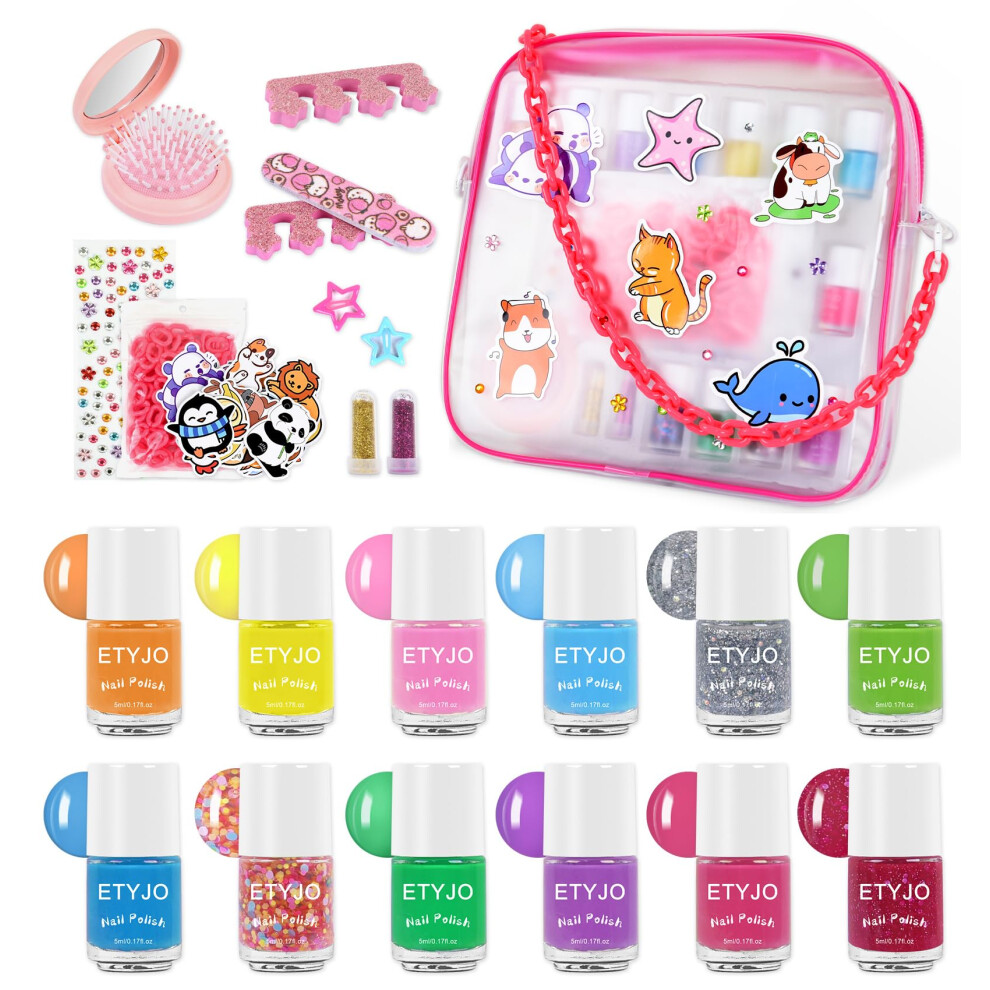 Etyjo Girls Nail Varnish Sets Kids - 12 Rainbow Colors Non-Toxic Nail Polish For Kids Water-Based Toddler Nail Varnish, Peel Off Childrens Nail Polish