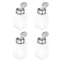 sourcing map 4pcs Solvent Alcohol Dispenser 180ml(6oz) Nail Polish Remover Push Down Liquid Dispenser Pump Bottle with Stainless Steel Press Head for