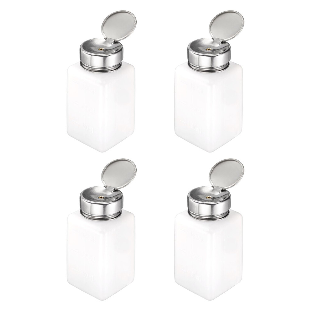 Sourcing Map 4Pcs Solvent Alcohol Dispenser 180Ml(6Oz) Nail Polish Remover Push Down Liquid Dispenser Pump Bottle With Stainless Steel Press Head For