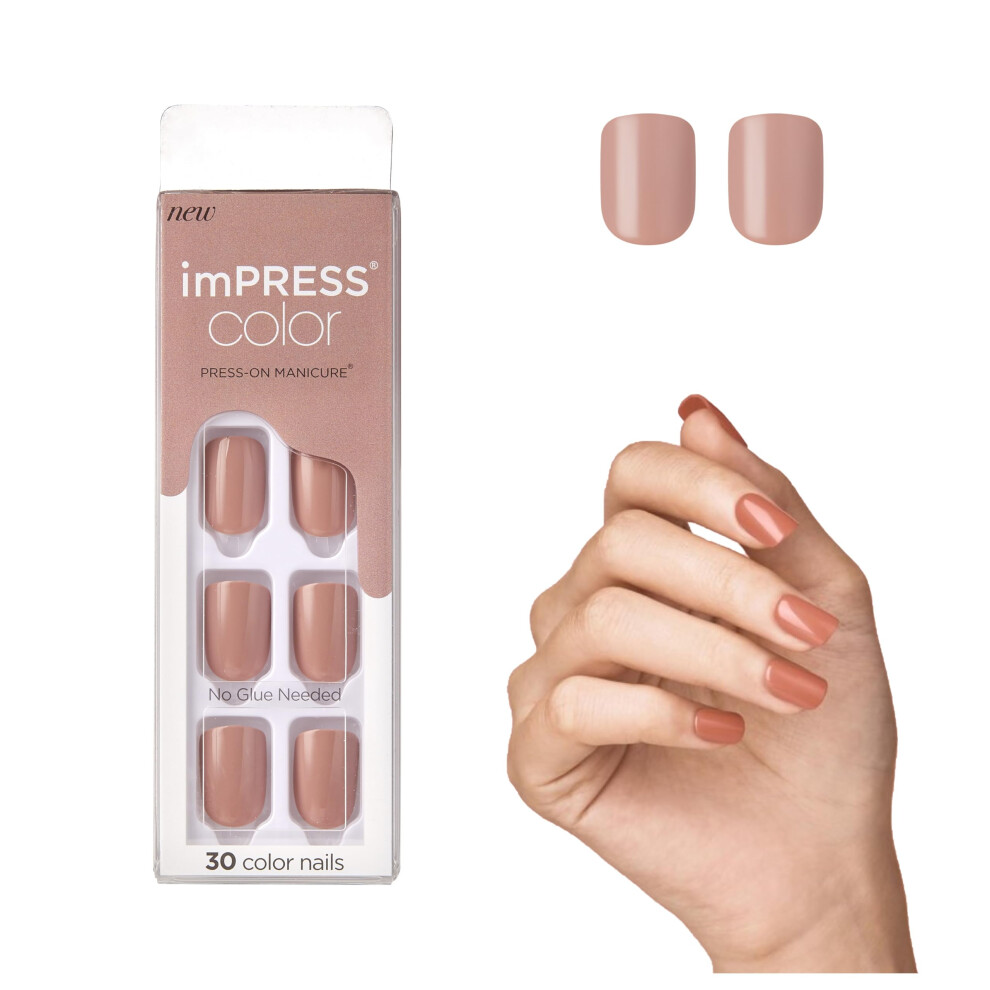Impress Kiss Color Gel Nail Kit, Sandbox, With Purefit Technology, Polish-Free Colour Mani, Includes Prep Pad, Mini File, Cuticle Stick, And 30 Fake
