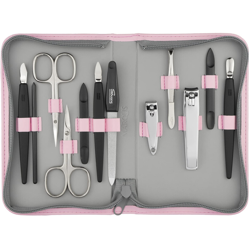 Marqus Solingen Manicure Set For Women And Men - 12 Pcs Kit - Made In Germany Incl. Nailclippers & Pedicure Tools - Fashion Leather Case Ideal For