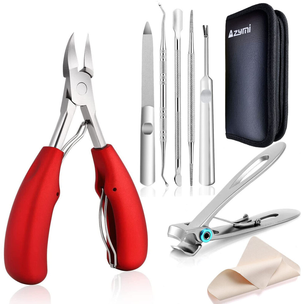 Azymi Toenail Clippers For Thick Or Ingrown Nails, 7Pcs Nail Clippers Kit With Pedicure Tools, Sharp Blades/Long Handled, Heavy Duty Nail Scissors For