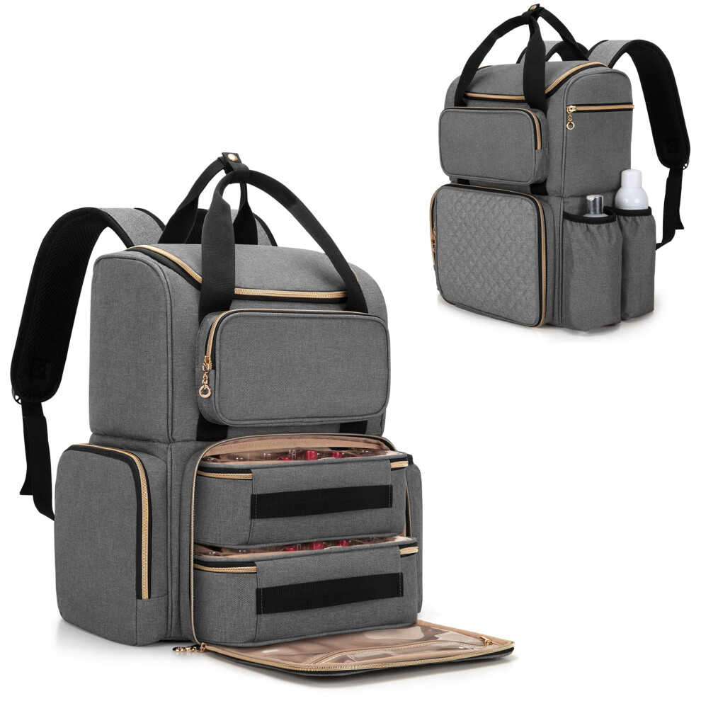 Luxja Gray Nail Polish Organizer Backpack Holds 70 Bottles,