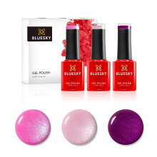 Bluesky Gel Nail Polish Set, Pink Powder, Tango Passion 80580, Grapefruit Sparkle 80546, Honeysuckle Sj16, 3 x 5 ml, Glitter, Shimmer, Pink, Purple