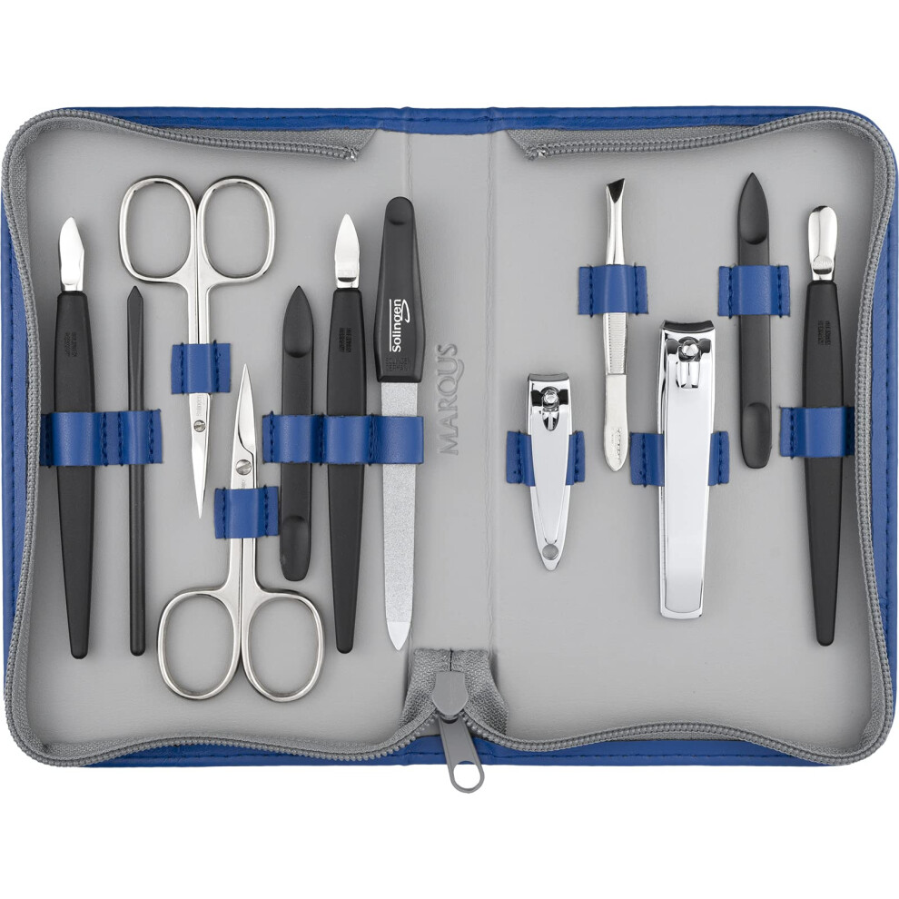 Marqus Solingen Manicure Set For Women And Men - 12 Pcs Kit - Made In Germany Incl. Nailclippers & Pedicure Tools - Fashion Leather Case Ideal For