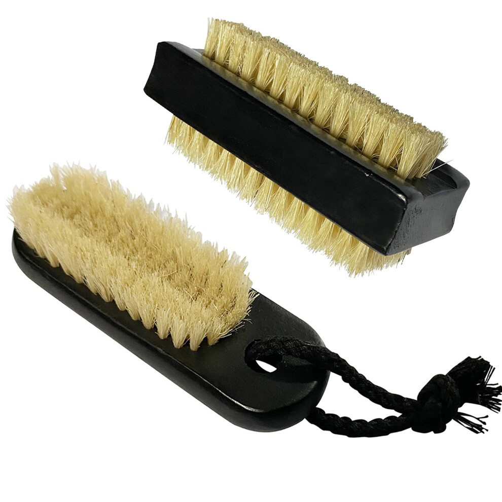 Coralpearl Wooden Nail Brush Cleaner Black X 2 In Natural 100% Boar Bristle For Cleaning Hand Finger Foot Toe, Fingernail Toenail Scrub Brush For Men