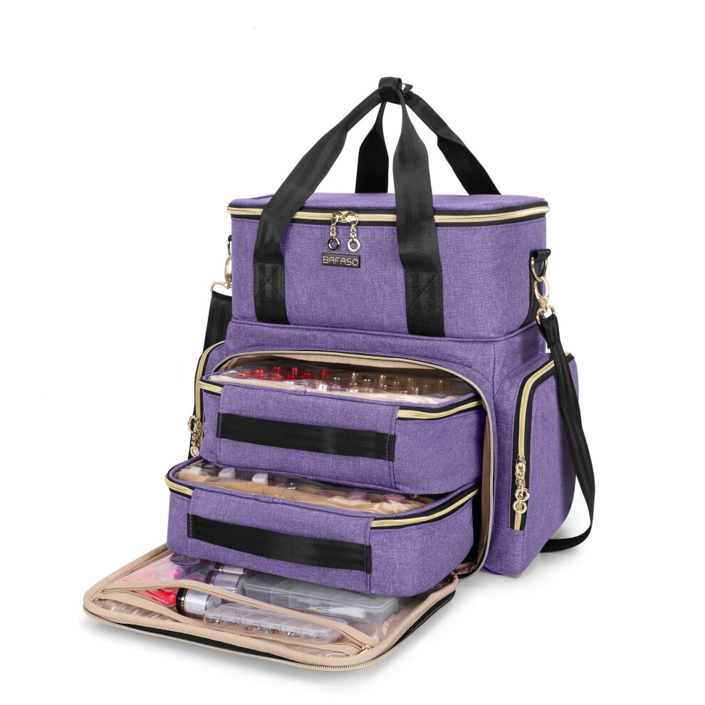 Bafaso Double Layer Nail Polish Organiser Holds 70 Bottles (15Ml - 0.5 Fl.oz) And A Nail Dryer, Nail Polish Case With 2 Removable Pouches And Tools