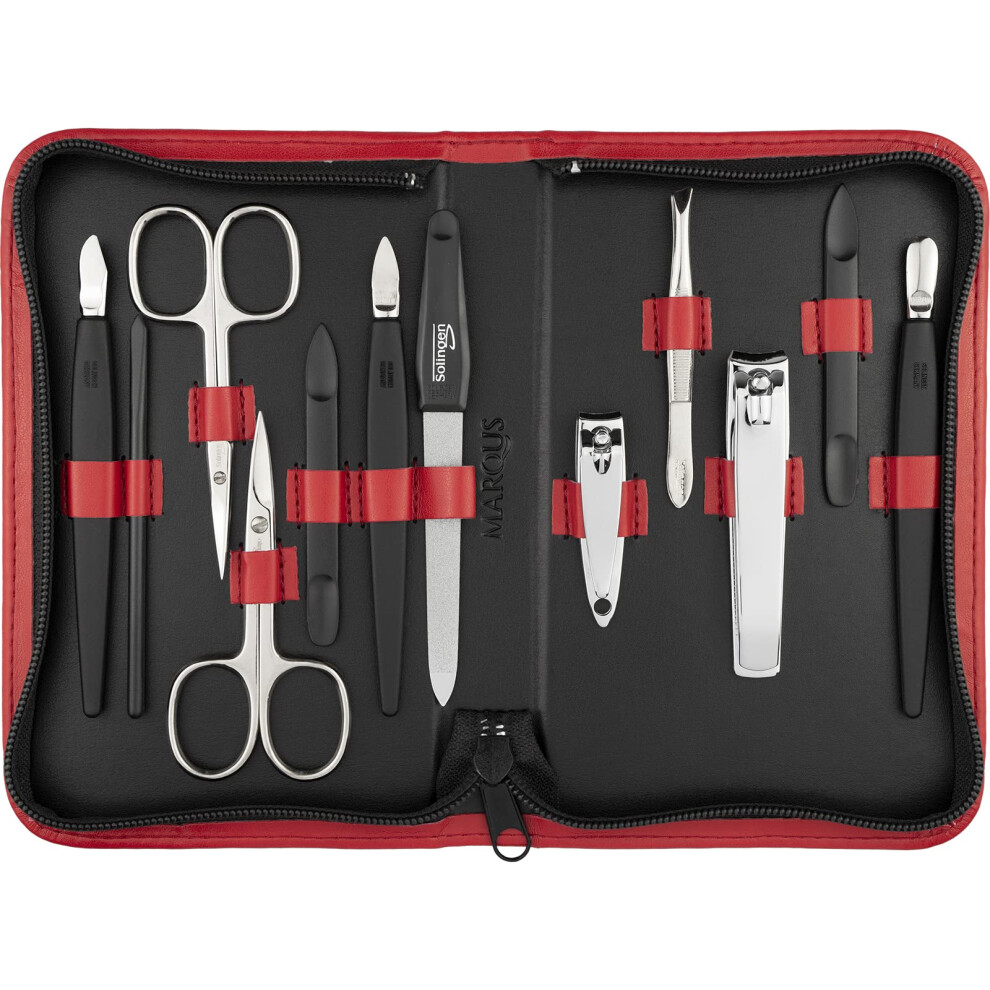 Marqus Solingen Manicure Set For Women And Men - 12 Pcs Kit - Made In Germany Incl. Nailclippers & Pedicure Tools - Fashion Leather Case Ideal For