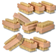 ToolSpace 10x Nail Brush - Double Sided - Wood Solid Strong Mix Agawa Tapica and Synthetic Bristles - Nail Cleaning Brush - Nail Hand Wash Finger