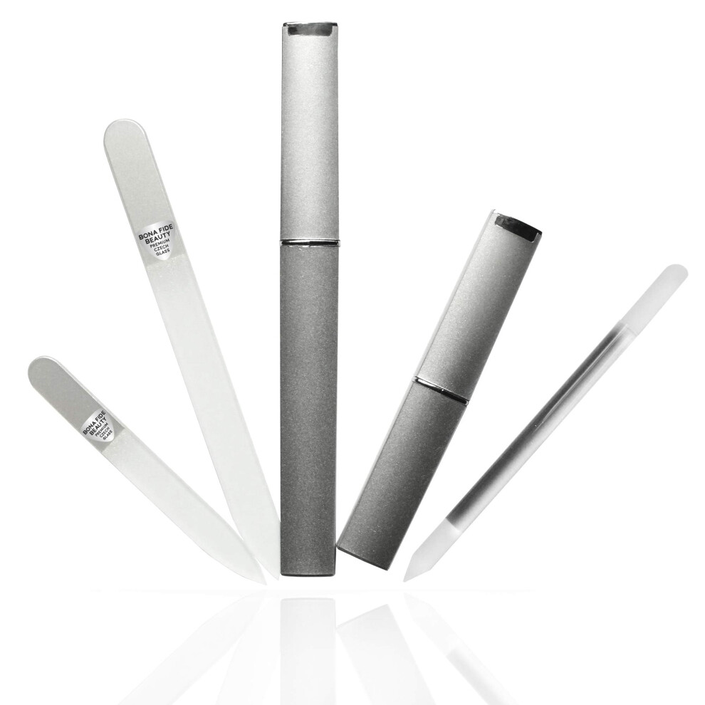 Bona Fide Beauty Glass Nail Files Cuticle Trimmer Set, Manicure Fingernail Files In Case - Precision Filing, Gentle On Natural Nails & Cuticles