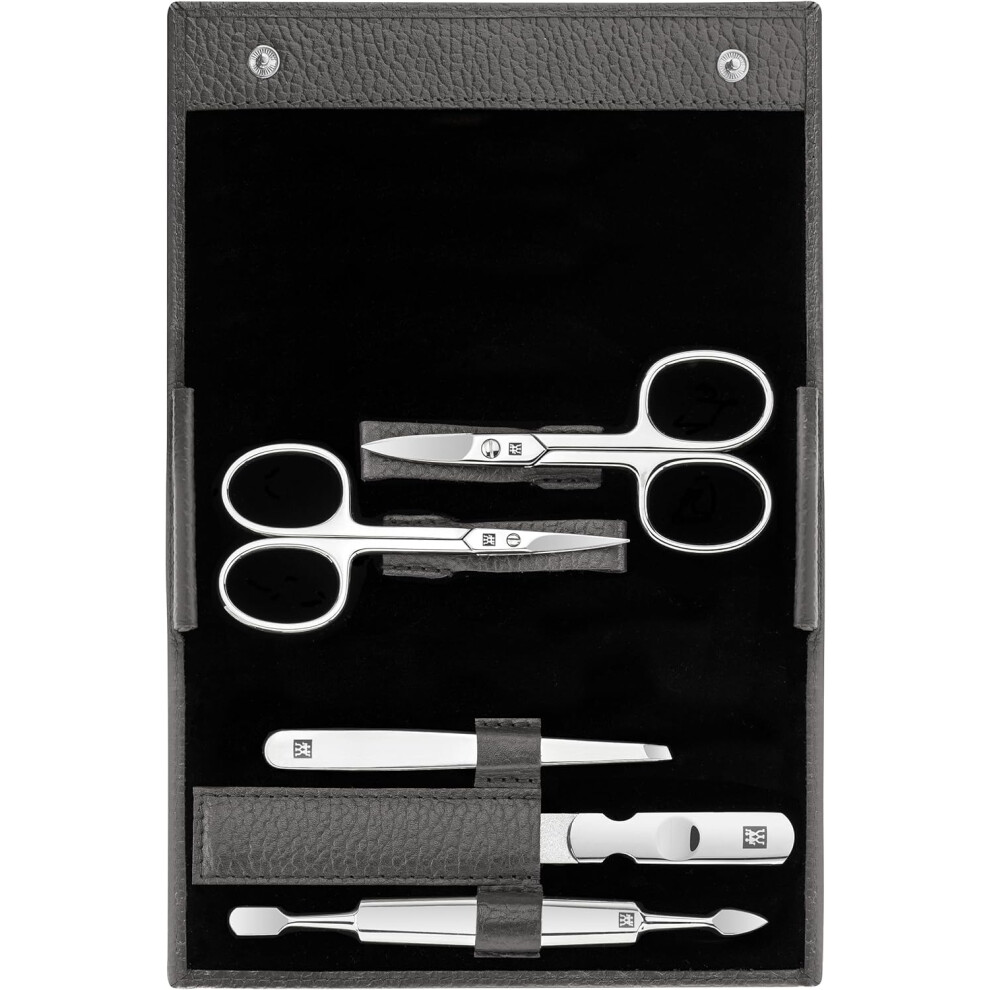 Zwilling Manicure Set (5 Pieces, Nail Care And Pedicure With Genuine Leather Case With Nail Scissors And Cuticle Scissors), Polished Stainless Steel,