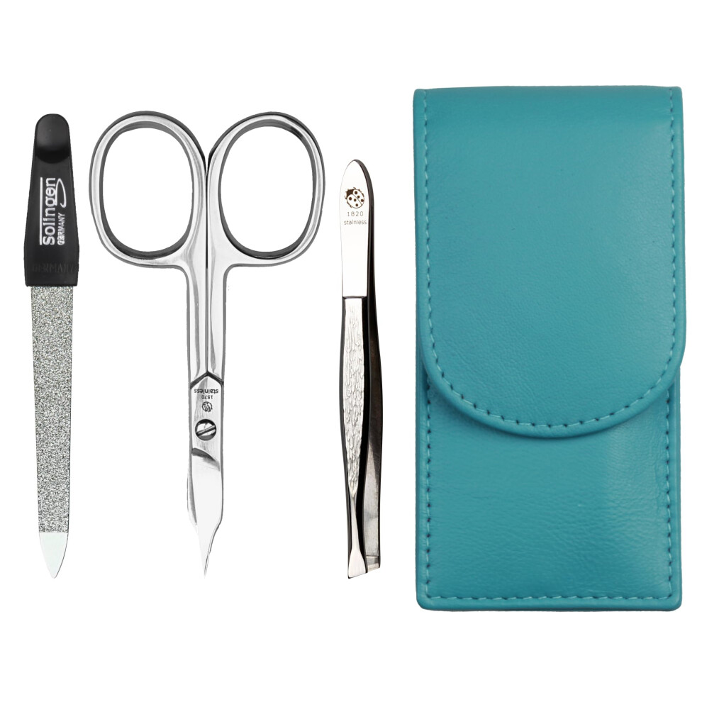 Sonnenschein By Hans Kniebes - Manicure Set 3 Pieces - Nail Scissors, Nail File And Tweezers - Pocket Manicure Nail Care Set - Nappa Lambskin Manicure