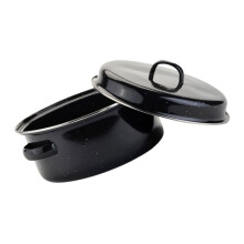 Roasting Pan with Lid, NonStick Enamel Roaster Pot for Oven, Round Covered Design for Meat and Veg
