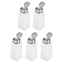 sourcing map 5pcs Solvent Alcohol Dispenser 250ml(8.5oz) Nail Polish Remover Push Down Liquid Dispenser Pump Bottle with Stainless Steel Press Head