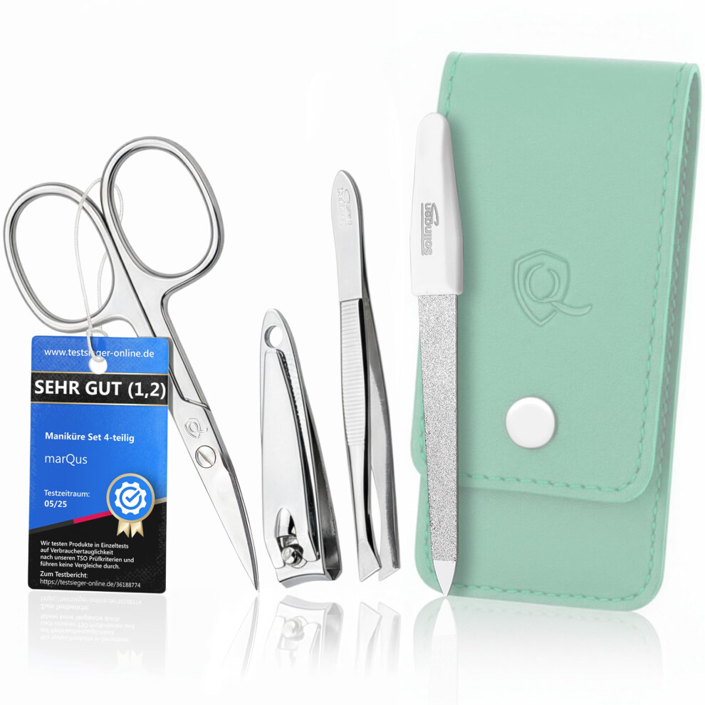 Marqus Solingen Manicure Set For Women And Men - 4-Piece Nail Kit, Comprising Sharp Scissors, Tweezers, Nailclippers, And Sapphire Nailfile - Ideal For