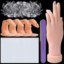 Kalolary Nail Hand Practice for Acrylic Nails, Manicure Practice Hand & Fingers Flexible Bendable Manicure Hand with 500PCS False Nail Tips, Nail Clay