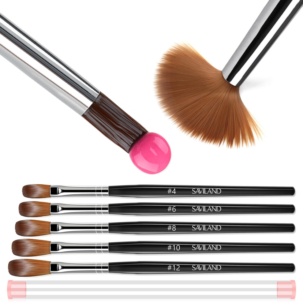 Saviland Kolinsky Acrylic Nail Brush Set: Size 4/6/8/10/12 Acrylic Nail Brushes For Acrylic Powder Application, Round Shaped Nail Brushes For Nail Art