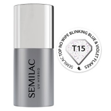 Semilac Top Coat No Wipe UV Gel Polish Salon Quality Manicure Effective Long Lasting Crack Resistant Easy to Apply (Blinking Blue & Violet, 7ml)