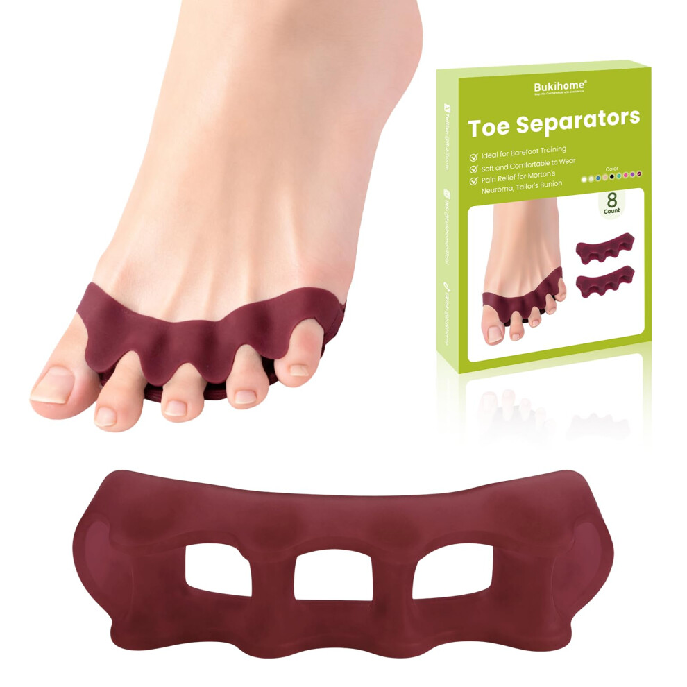Bukihome Silicone Toe Separators For Overlapping Toes - 4 Pairs Bunion Corrector Toe Spacers For Men & Women Bent Toes - Hammer Toe Straighteners For