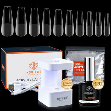 MODELONES Nail Tips and Glue Gel Kit,15ML 4 In 1 Nail Glue Gel with 500Pcs Half Matte Coffin Nails and U V LED Nail Lamp Fast Nail Extension Set,