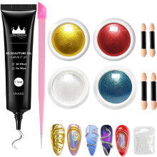 BISHENGYF Glod Chrome Nail Powder Kit & 3d Sculpting Nail Gel- 15g 3d Gel Nail Art For Diy Nail Art,Metallic Silver Chrome Nail Powders With No