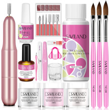 Saviland Acrylic Nail Kits Full Set for Beginners: Pink White Clear Colors Acrylic Powder Monomer Electric Nail Drill Nail Bond Primer Top Gels for
