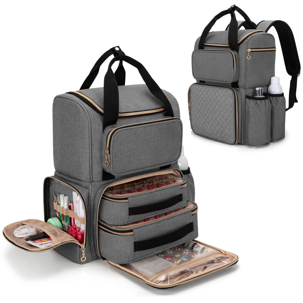 Luxja Nail Polish Organiser - Backpack Version Holds 70 Bottles And A Nail Lamp, Travel Bag With 2 Removable Cases And Tools Storage Pockets (Patent