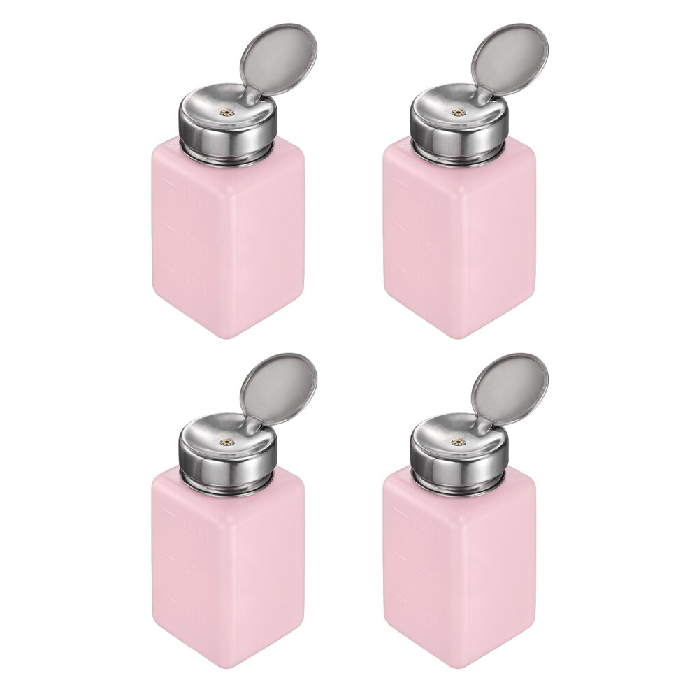 Sourcing Map 4Pcs Solvent Alcohol Dispenser 180Ml(6Oz) Nail Polish Remover Push Down Liquid Dispenser Pump Bottle With Stainless Steel Press Head For