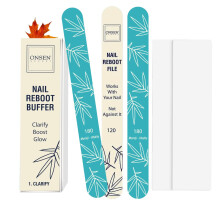 Onsen Japanese Nail Shape & Shine Kit | 3-Way Nail Buffer Block w/ 2 Extra Pads & 6-Pack Professional Nail File 120/180 Grit for Natural and Acrylic
