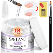 Saviland 60g Builder Gel Kit - Clear Extension Gel Set for Nail Strengthening and Art - Manicure Set with 100PCS Forms, False Nails, and Brush