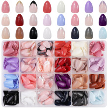 JUSTOTRY 24 Packs (576 PCS) Soft Gel Almond Press on Nails Medium,Solid and French Oval False Nails with Nail File,Glossy Stick on Nails Short for