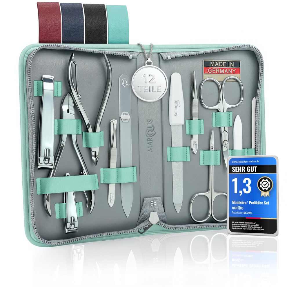 Marqus Solingen Manicure Set For Women And Men - 12 Pcs Kit - Made In Germany Incl. Nail Nippers, Glass Nailfile & Pedicure Tools - For Natural, Ceramic &