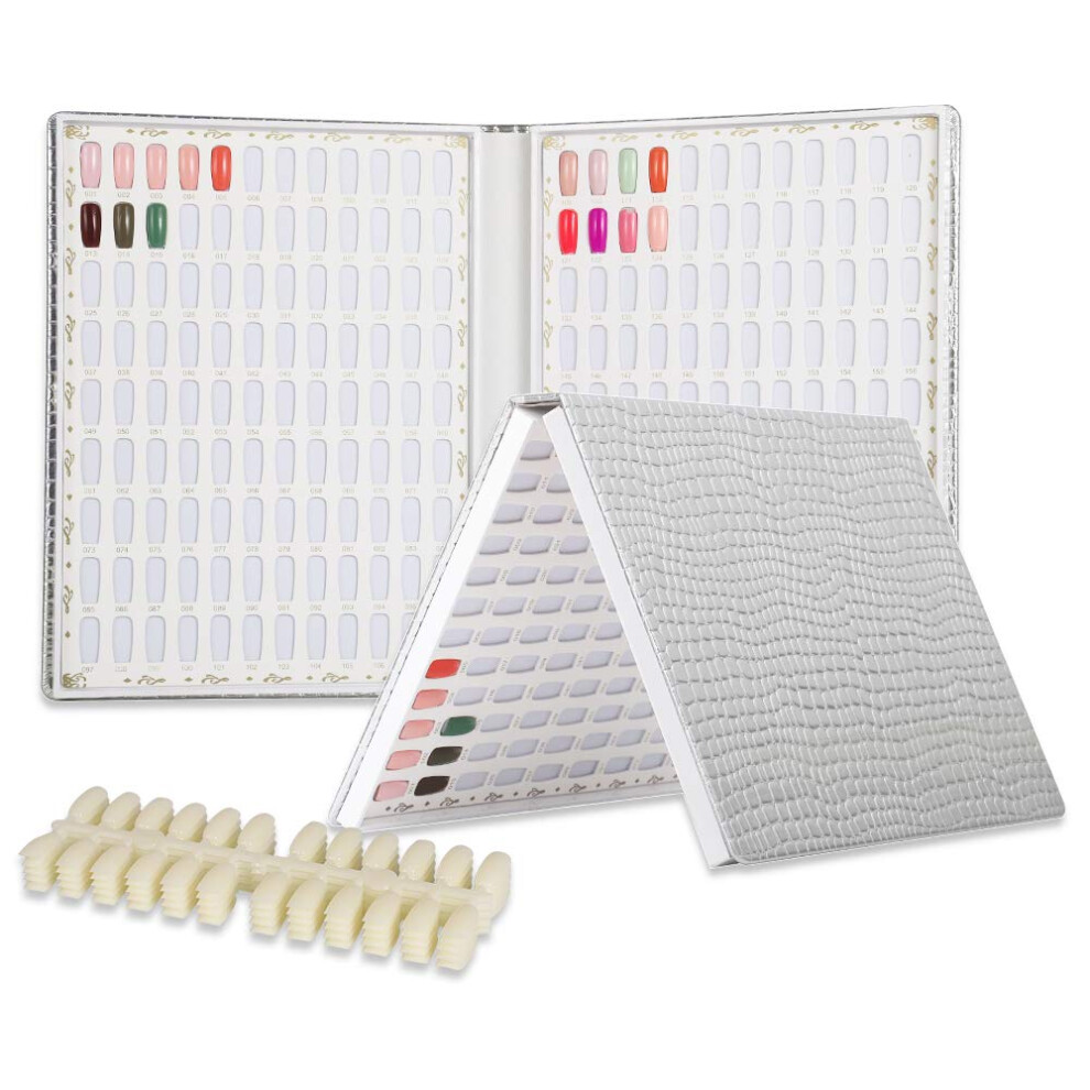 Bng Silver Nail Color Chart Display Book, 216 Nail Colors Polish Chart, 240Pcs False Nail Tips Polish Color Card Board For Profession Nail Salon Tools