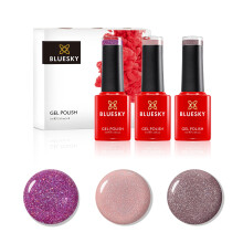 Bluesky Gel Nail Polish Set, 10 Year Anniversary Collection, Set 2, 3 x 5 ml, Pink, Mauve, Nude, Pastel, Fine Glitter (Requires Curing Under UV or LED