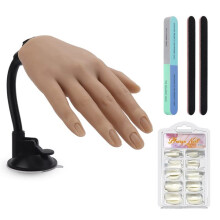 Yokilly Practice Hand for Acrylic Nails,100PCS Practice Nail Tips Flexible Nail Practice Hand with Stand,Silicone Nail Hand Practice Model for Nail