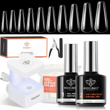 Modelones Gel Nail Kit, Fake Nails Long Coffin, 9-in-One Glue Prep Dehydrator & Portable Mini UV Light Acrylic Clipper, 500Pcs Coffin Tips for