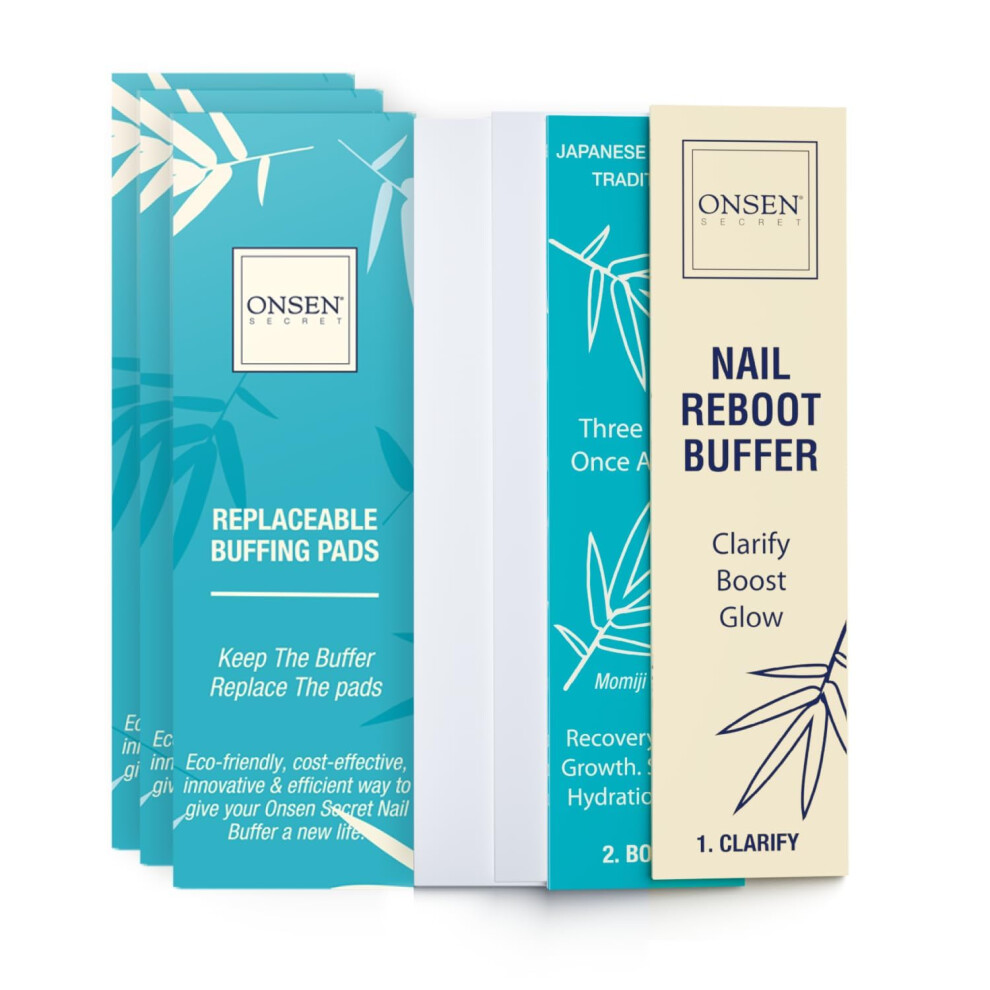 Onsen Secret Nail Buffer Block Replacement Pads - 3 Way Buffing Smooth Shine Natural Nail Buffing Pads W/ 3 Sides Coarse, Soft, Silky, Nail Buffer