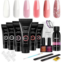 Phoenixy Poly Nail Gel Kit, 6 Colour Poly Nail Gels Set 15ML Clear Nude Pink Builder Nails Gel Nail Extension Basic Gifts Kits for Women