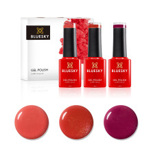 Bluesky Gel Nail Polishes, Firey Powder, Red Shimmer A015, Desert Poppy 80568, Watermelon Lady A004, 3 x 5ml, Orange, Coral (Requires Curing Under