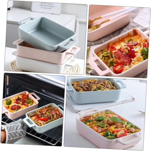 Ceramic Baking Dish with Handles Oven Safe DoubleEar Pan for Cake Bread Home and Restaurant Use 2