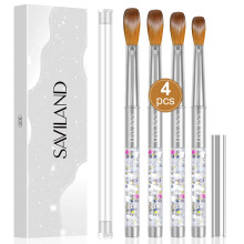 Saviland Pure Kolinsky Acrylic Nail Brush Set: 4PCS Acrylic Brush Size 6/10/12/14 Silver Glitter Metal Nail Brushes for Acrylic Powder Acrylic Monomer