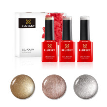 Bluesky Gel Nail Polish Set, Metallics, Silver Glitter A018, Locket Love 80582, Chiffon Twirl 80589, 3 x 5 ml, Gold, Silver (Requires Curing Under UV
