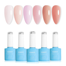 FZANEST Hema-Free Rubber Base Builder Nail Gel, 5 in1 6 Colors Nude Milky Pink Gel Polish Set Sheer Pink Natural French Tip Base Colors For Nails